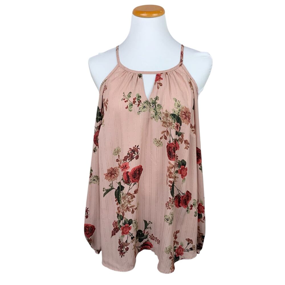 Torrid Blouse Cold Shoulder Pink Floral Gold Long Sleeve Women's 0 or L 12